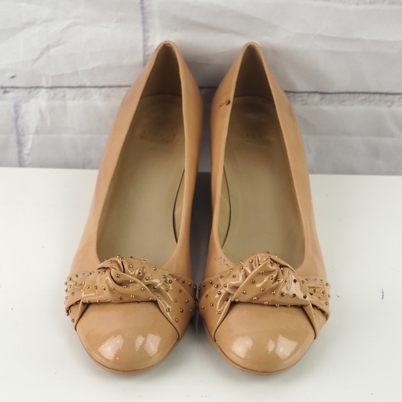 Stuart Weitzman 8 tan patent leather wedge heels - Picture 2 of 16